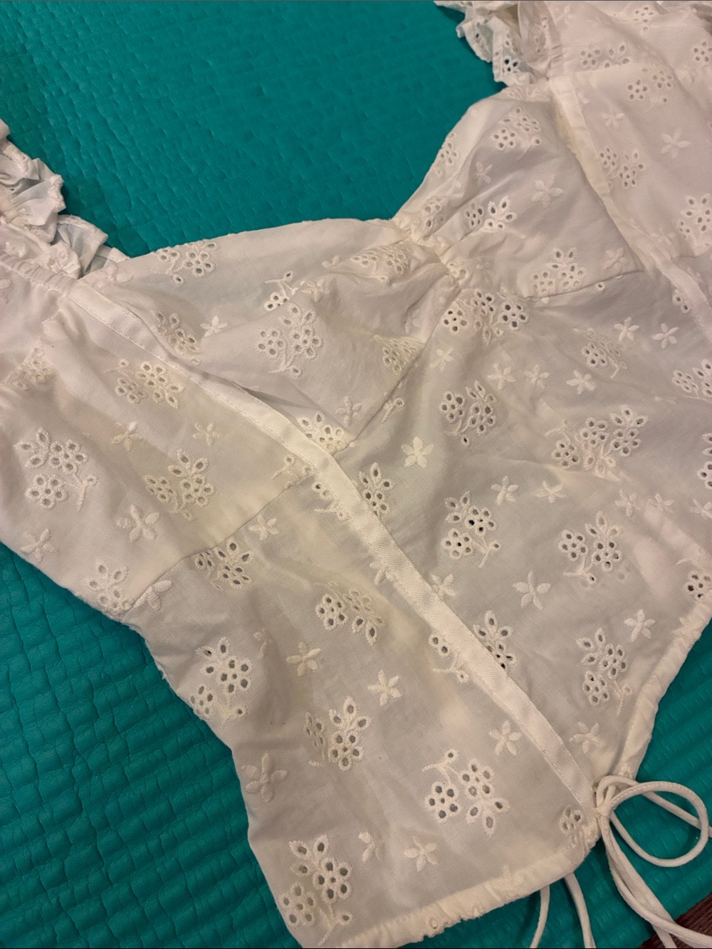 For Love & Lemons White Eyelet Puff-Sleeve Crop Top (moving-sale) - Picture 11 of 13